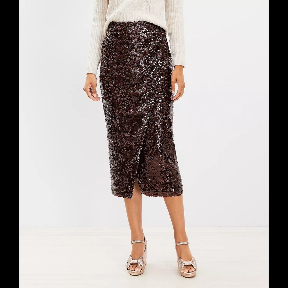 LOFT Sequin Wrap Midi Skirt